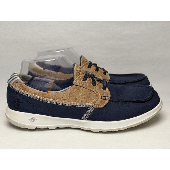 Skechers Go Walk Lite Boat Shoes Womens Shoes Size 6.5 Dark Blue Tan Air Cooled - Picture 7 of 11
